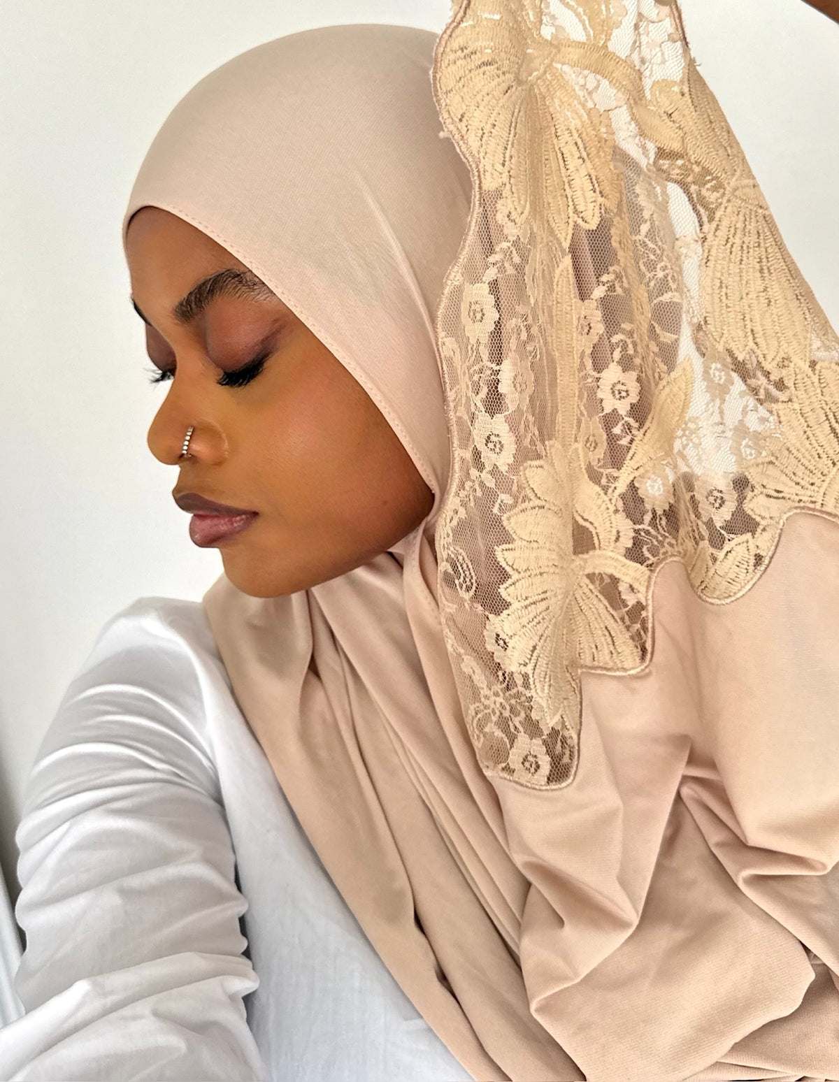 Voile Hijab dentelle premium beige