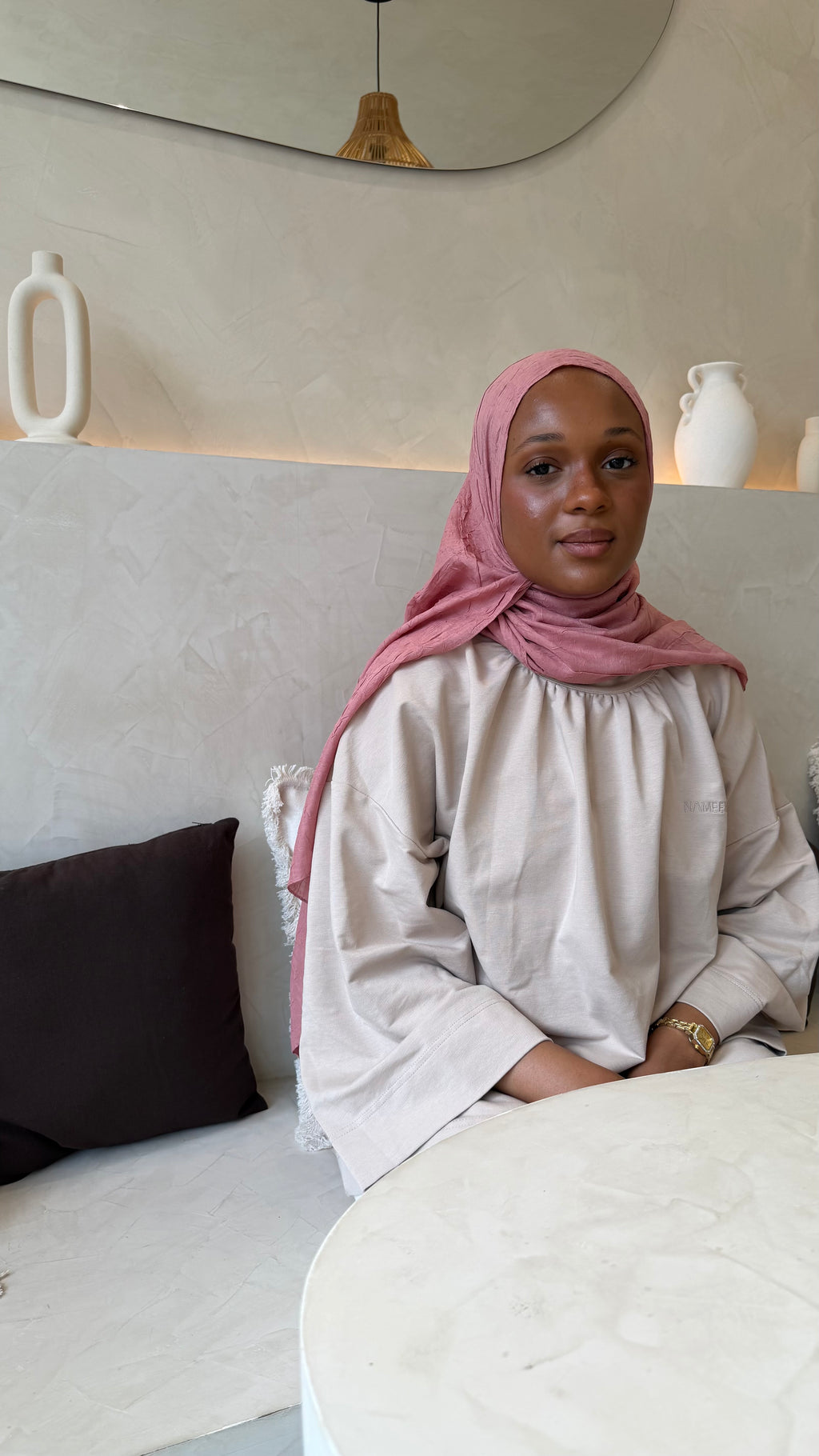 Voile Hijab 100% Coton Extra Long - 200x90cm rose poudré