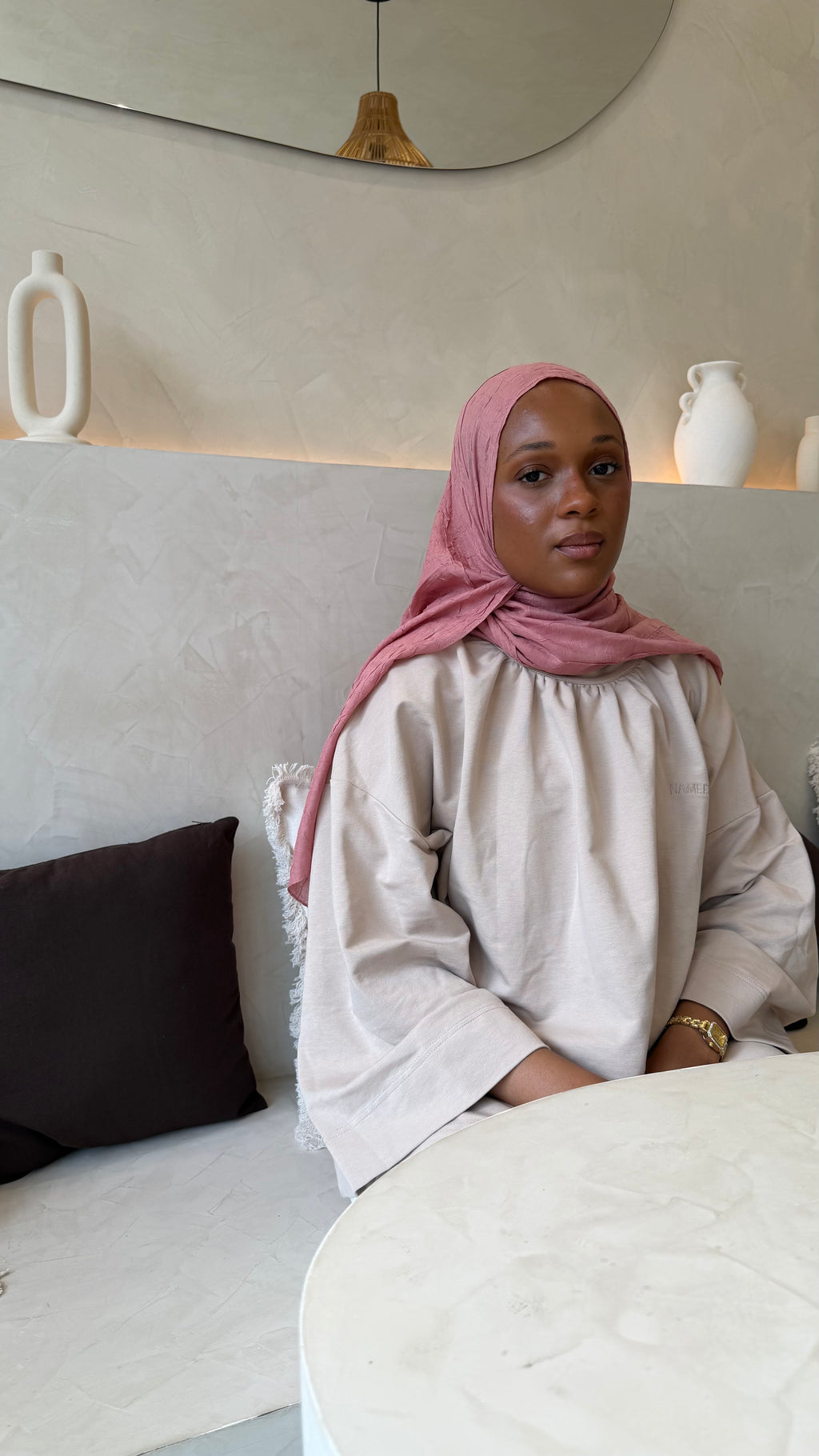 Voile Hijab 100% Coton Extra Long - 200x90cm rose poudré