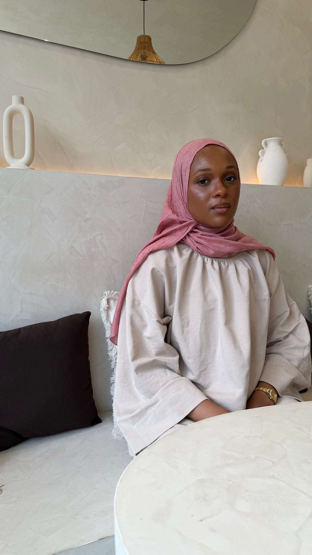 Voile Hijab 100% Coton Extra Long - 200x90cm rose poudré