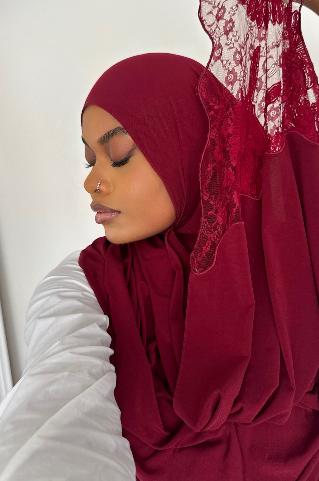 Voile Hijab dentelle premium bordeaux