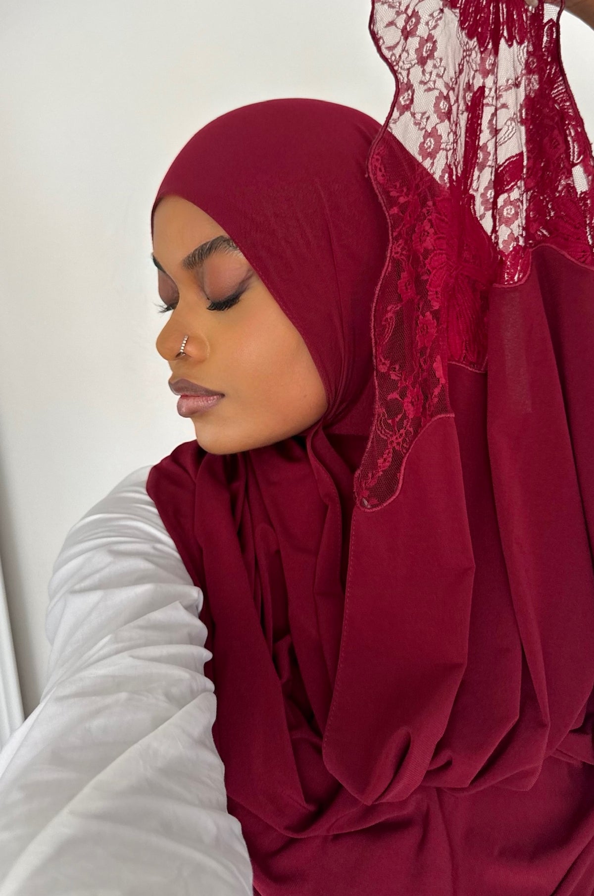 Voile Hijab dentelle premium bordeaux