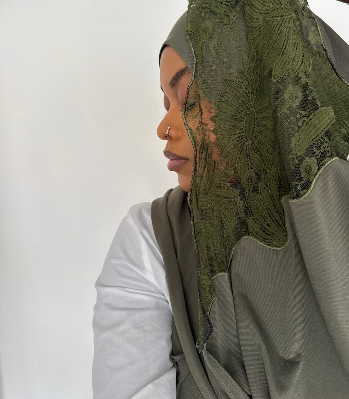 Voile Hijab dentelle premium olive